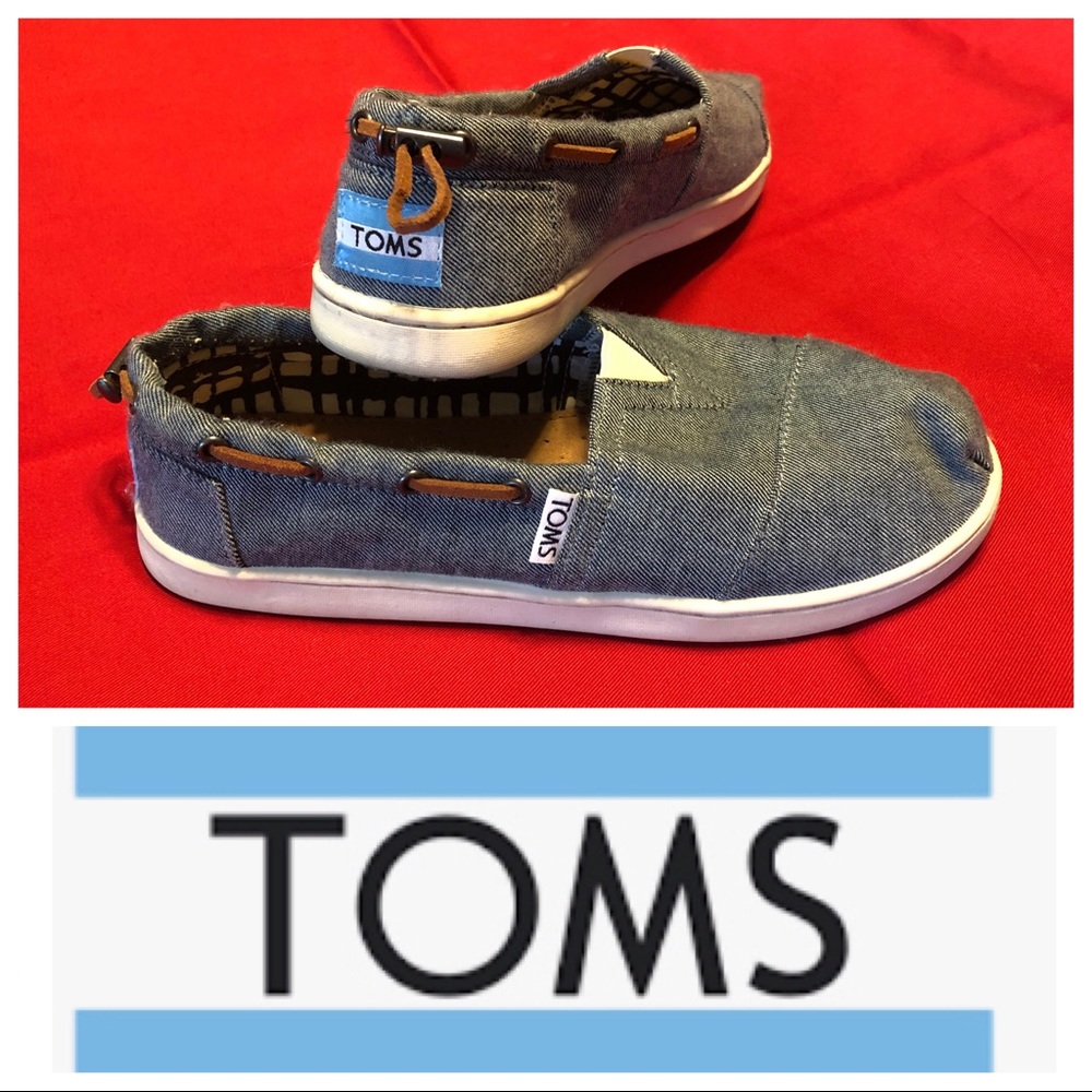 TOMS Kids Denim Loafers with Drawstring Back EUC